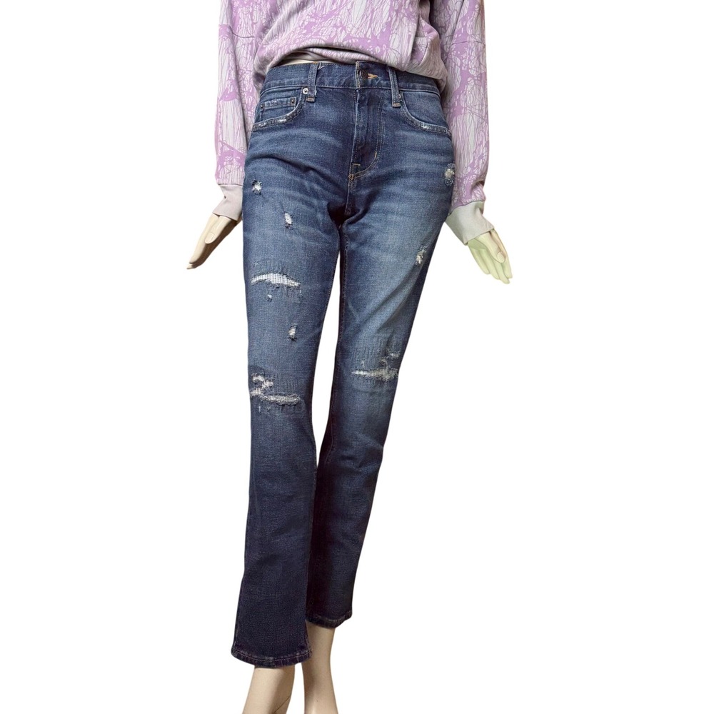 Old Navy Slim Built-In Flex Distressed Jeans Mid Rise Blue Rugged Grunge 28x29